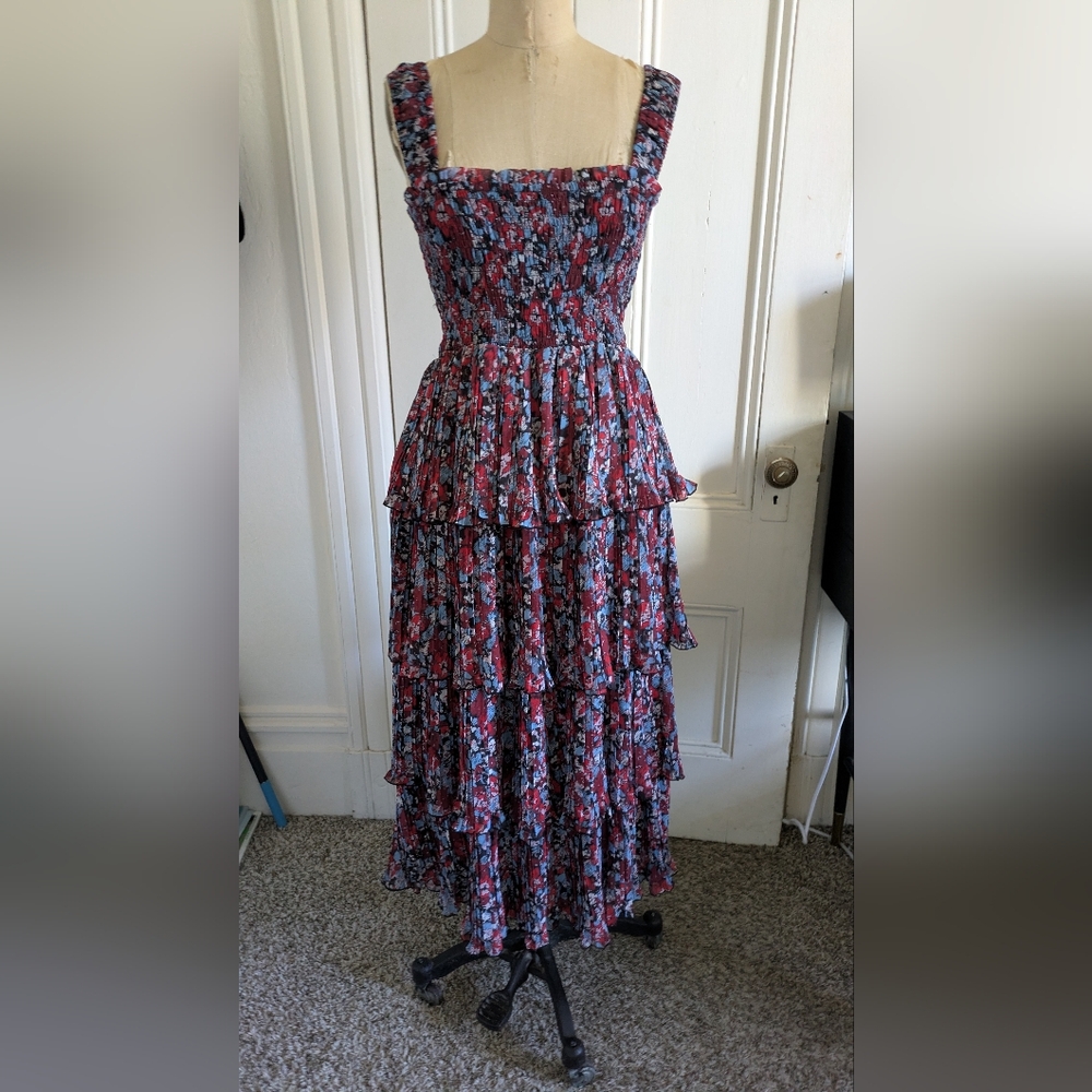 Ganni Georgette Tiered Pleated Midi Dress